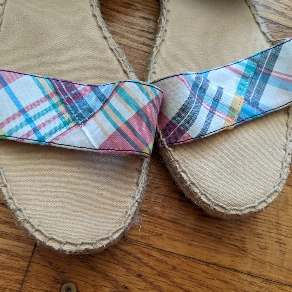 Talbot's Summer Plaid & Leather Espadrille Sandals - Picture 5 of 6